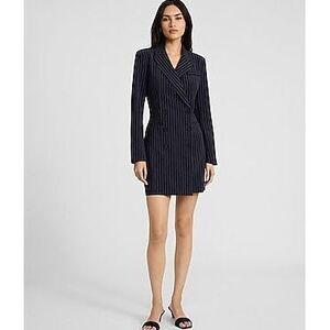 Pinstripe Double Breasted Long Sleeve Mini Blazer Dress
